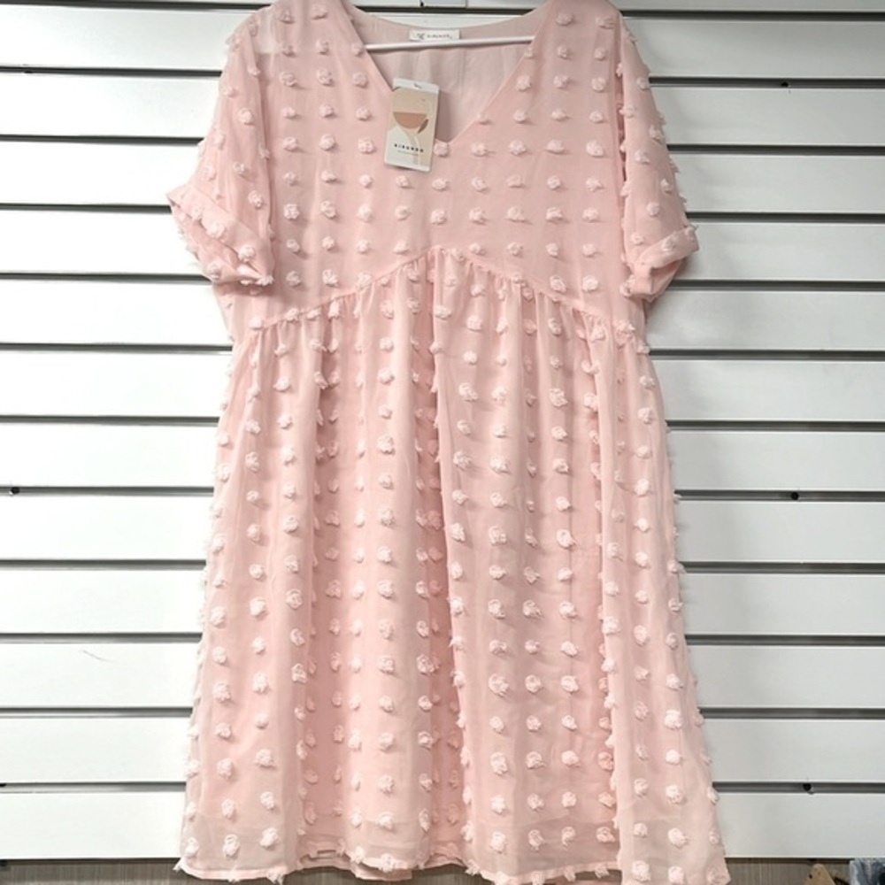 NWT Short‎ Sleeve Swing Mini Beach Sundress  A-line V Neck Light Pink Medium